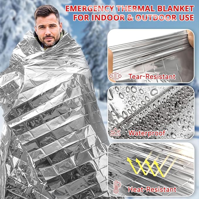 SecuCaptain Survival Emergency Thermal Blankets: 50 Pack Extra Large 84??x63??Space Mylar Blanket Kit for Outdoor Cold Winter Camping Hiking Car Bug Out Bag or First Aid