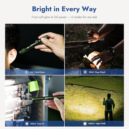 WUBEN PL01 Pen Light, 650 Lumens Pocket EDC Flashlight Rechargeable, Bright LED Pen Flashlight, IP68 Handheld Flash Lights, Compatible 2 AAA Battery for Home, Outdoor, Emergencies, Inspection