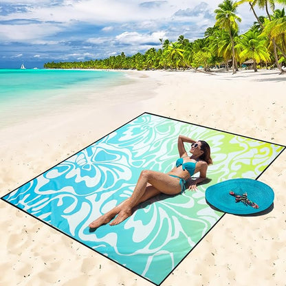 WIWIGO Beach Blanket Waterproof Sandproof Beach Mat 79" X 83"/10'x9'for 2-8