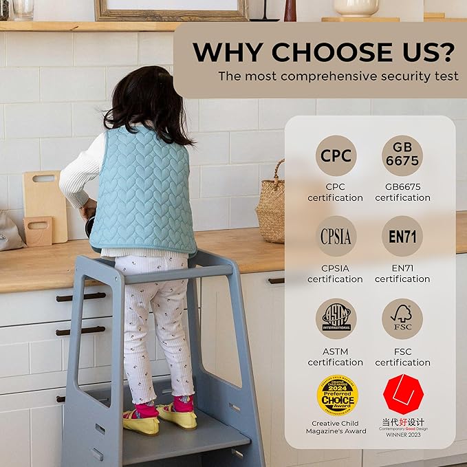 AVDAR Toddler Standing Tower Wooden Toddler Stool for Kitchen Adjustable, Winner 2023 of Contemporary Good Design, Montessori Kitchen Tools