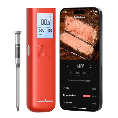 ThermoMaven Smart Bluetooth Wireless Meat Thermometer, 10X Enhanced Sub-1G Signal and Stability, Standalone Display Base, Certified Accuracy ±0.5°F, WiFi Unlimited Range for BBQ, Oven, Smoker, Grill