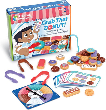 Learning Resources Grab That Donut! Fine Motor Game - Toddler Food Bakery Toys, Board Games, Color Sorting, Gifts for Boys and Girls, Hand Eye Coordination, Preschool Sensory Activities