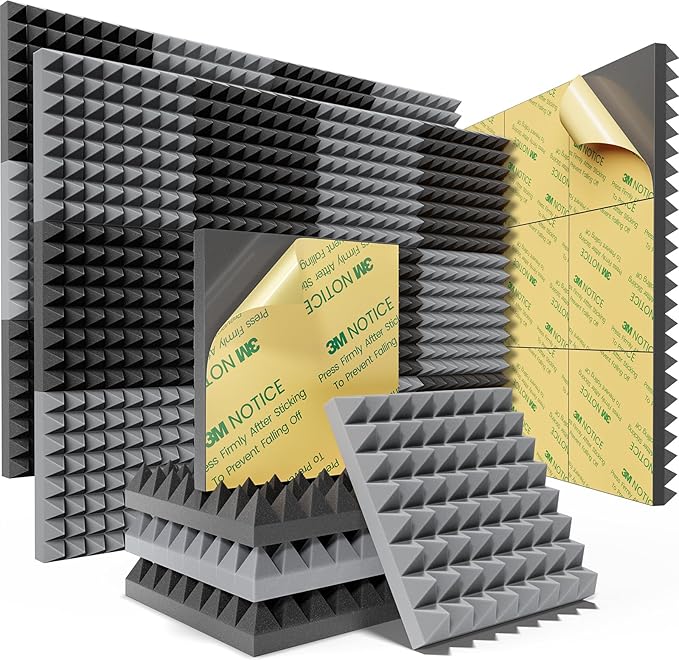 Sonicism Soundproof Wall Panels Self-Adhesive Pyramid 36 Pack, Sound Absorption