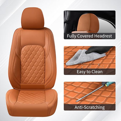 Huidasource Front Truck Seat Covers Fit for Ford F150 2015-2025&F250 F350 F450 2017-2025 All Cab XL XLT Lariat King Ranch Platinum, Waterproof Leather Automotive Car Seat Cover(Front Pair/Brown)