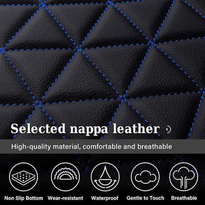 Coverado Ram Seat Covers Full Set, Waterproof Ram 1500 Seat Cover Compatible with 2002-2026 Dodge RAM 1500 2500 3500 Crew Quad Cab with Curved Bench, Black&Blue line