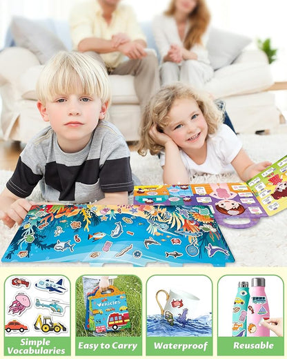 Reusable Sticker Book for Toddlers 2-4 Years, Stickers for Kids, Toddler Sticker Book Ages 1-3, Toddler Craft Activities, Toddlers Travel Toys Ages 2+ Boy Girl Birthday Gifts