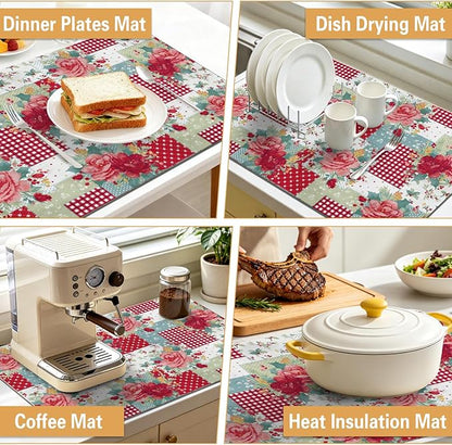 Kitchen Countertop Dish Drying Mat, Super Absorbent Coffee Bar Mat