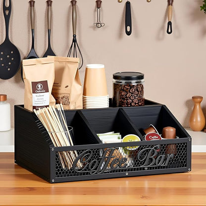 Coffee Station Organizer, Rustic Countertop Coffee Bar Accessories, 4