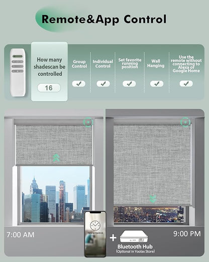 Yoolax Motorized Blinds with Remote, Automatic Roller Shades Cordless Electric