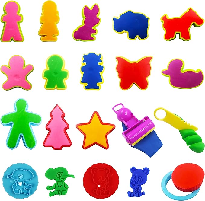 FRIMOONY Dough Tools Set for Kids, Various Plastic Molds, 45 Pieces