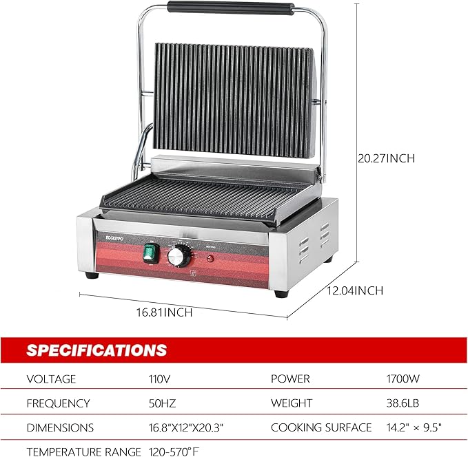 EGGKITPO Commercial Panini Press Grill