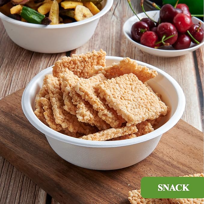 Vplus 180 Pack 16 OZ Paper Bowls, Disposable Compostable Bulk, Eco-friendly Bagasse, Heavy-duty Bowls Perfect for Milk Cereals, Snacks, Salads