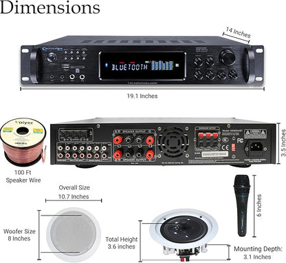 Home Stereo System Kit – 7.2 Channel 2500 W Bluetooth Amplifier w/ 4 Qty of 8”