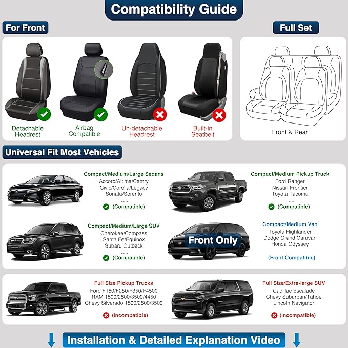 OASIS AUTO Car Seat Covers Front Seats, Sporty Honeycomb Waterproof Faux Leather Protectors, Universal Fit for SUV, Sedan, Truck Interior Accessories (OS-004 Black&Gray)