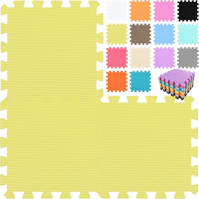qqpp EVA Rubber 18 Tiles Interlocking Puzzle Foam Floor Mats - Baby Play Mat for Playing | Exercise Mat for Home Workout. Yellow. QC-Eb18N