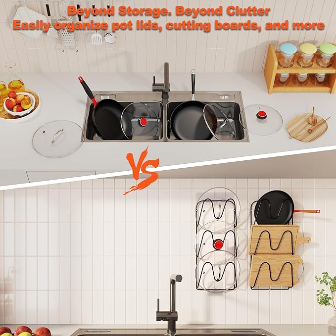 2 Pack Pot Lid Organizer, 6-Tier Pots and Pans Lid Organizer Under Cabinet