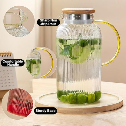 Buaic Glass Pitcher with Lid, 2 PACK 68 oz/2 Liter Vertical Water Pitcher With