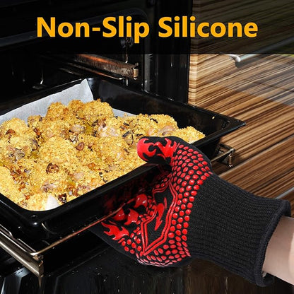QUWIN BBQ Gloves, BBQ Accessories 1472℉ Extreme Heat Resistant, Grilling Gloves