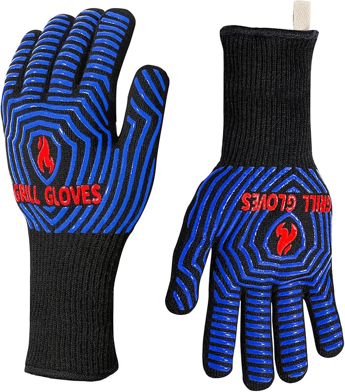 QUWIN BBQ Gloves, Oven Gloves 1472℉ Extreme Heat Resistant, Grilling Gloves