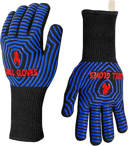 QUWIN BBQ Gloves, Oven Gloves 1472℉ Extreme Heat Resistant, Grilling Gloves