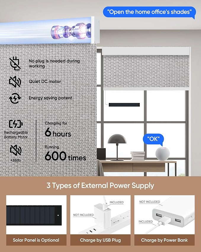 Kincmo Motorized Blinds with Remote, 100% Blackout Motorized Roller Shades Work