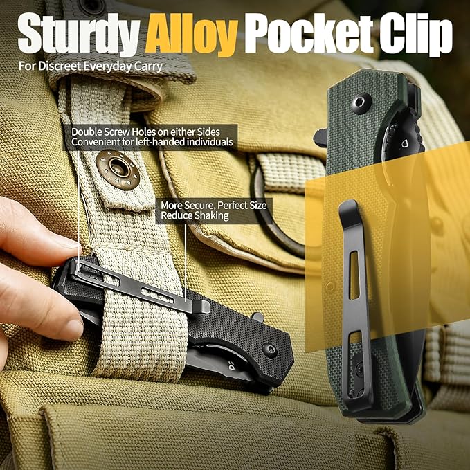 Praxis Pocket Knife, 2.9" D2 Steel Folding Knife with G10 Handle PVD Titanium Coating Blade Lightweight for every day carry.