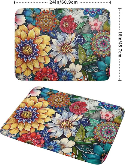 Boho Floral Dish Drying Mat for Kitchen Counter 18x24 Inch Super Absorbent