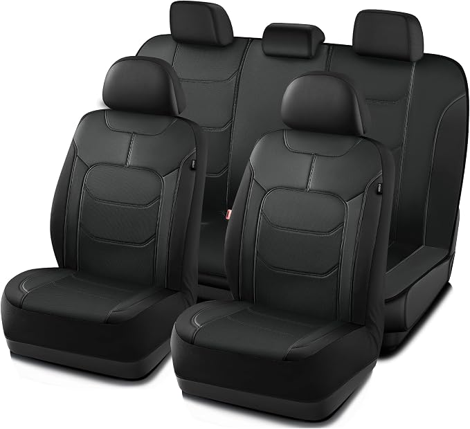 Road Comforts Seat Covers, Premium Leather Car Seat Covers Full Set,Airbag Compatible, Automotive Seat Covers Universal Fit Most Cars,Vans,Truck,SUV, Black
