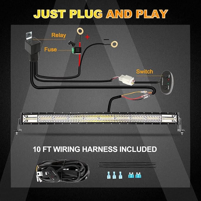 Auxbeam 42 Inch LED Light Bar, 240W Curved Amber White Strobe Lights, 6 Modes Spot Flood Combo Beam Fog Driving Light for Car Jeep Off Road SUV UTV with 10FT Wiring Harness