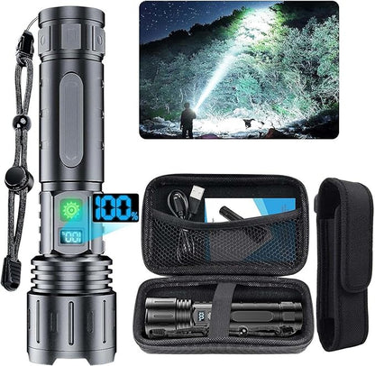 Flashlights 2000 High Lumens Rechargeable - 1500 Meters Long Beam Super Bright LED Flash Light with Power Display & IPX5 Waterproof for Camping, 20H Runtime,5 Modes,Zoomable with Belt Holsters