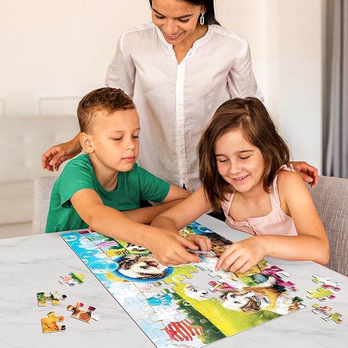 100 Piece Puzzles for Kids Ages 4-6 6-8 8-10 Year Old - Puppies and Bubbles, 100 Pieces Jigsaw Puzzles for Kids, Children Learning Educational Toys Gift for Boys and Girls
