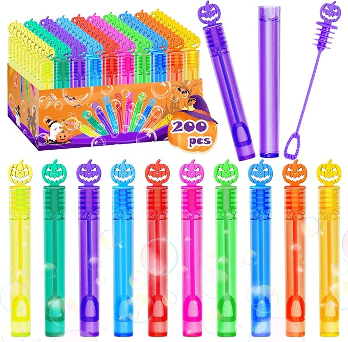 200 Piece Halloween Party Favor Bubbles, Halloween Bubble Wands Bulk for Kids Party Favor Supplies, Trick or Treat Goodie Bags, School Classroom Game Rewards, Halloween Miniatures