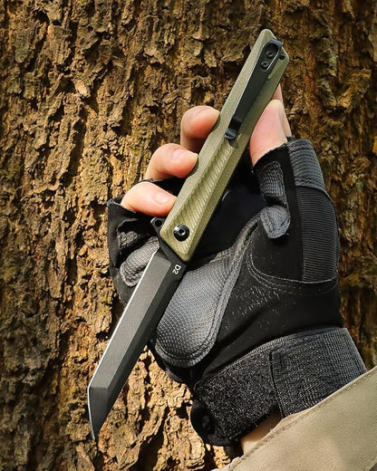 Pocket Knife GD22K, Flipper Open D2 Steel Tanto Folding knife with Durable G10 Handle,Men Women Everyday Carry EDC Knife,Sharp Camping Hiking Daily Work Knives
