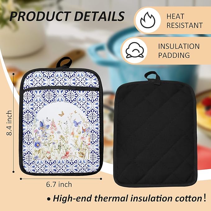 Colorful Wildflowers Floral Oven Mitts Set, Pot Holders