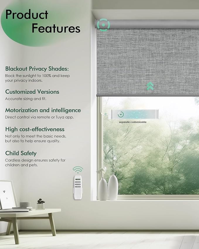 Yoolax Motorized Blinds with Remote, Automatic Roller Shades Cordless Electric