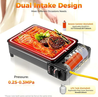 Portable Gas Grill Butane Stove,Portable Camping Grill Gas Stove,Butane Gas Stove,Free Standing BBQ Grill with Grilling Net Carry Case for Camping Traveling Outdoor Cooking