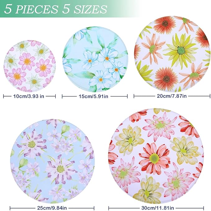 5 Pieces Bowl Covers Reusable, 5 Size Elastic Cloth Bowl Covers
