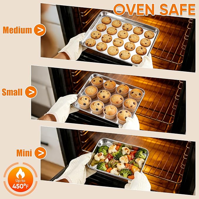 LIANYU 3 Pack Stainless Steel Baking Sheets, Cookie Sheet Pan