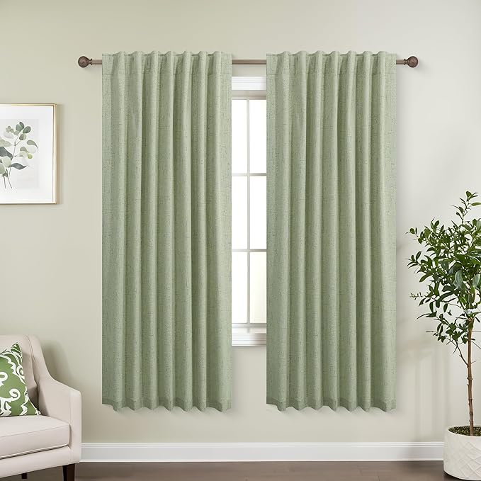 KOUFALL Linen Blackout Curtains 63 Inch Length