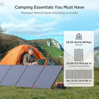 N-Type 16BB 350W Portable Solar Panel for Power Station,Hurricane Preparedness Items,43V Foldable Solar Charger 25% High Efficiency IP68 Waterproof 4 Reinforced Kickstands for Camping RV Trip