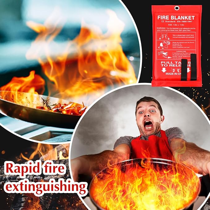 Macarrie 6 Pack 39??x 39??Fire Blanket Emergency for Home and Kitchen Safety Suppression Blanket Fiberglass Fireproof Survival for Fireplace Car Office Camping (Red)