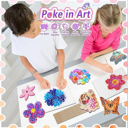 JRD&BS WINL Poke in Fun Art Kit for Kids Ages 3 up, Flower Bouquet Creative Decor Mess Free Art Set for Children Fun Activity Gifts for Boy and Girls 4-8 Year Old DIY Fabric Craft (Flower Bouquet)