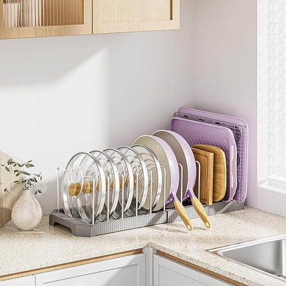 MUDEELA Pot Lid Organizer Rack for Cabinet, Expandable Pots and Pans Organizer