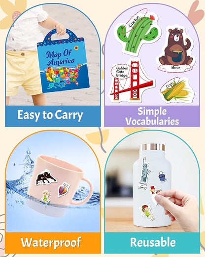 Benresive Reusable Sticker Books for Kids 2-4, Sticker Books for Toddlers 1-3 2-4, Toddler Travel Toys Activities Crafts Gifts - America Map, Fairy, My House