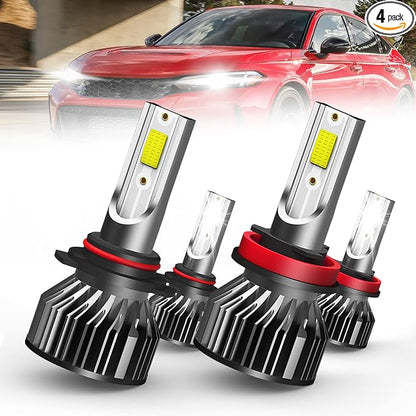 led headlight bulbs, compatible with Honda Civic 2016-2020 led headlights,9005/HB3 High Beam + h8/h9/h11 Low Beam,20000LM led headlights Combo, Pack of 4