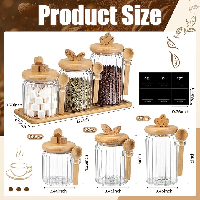 Suclain 3 Pcs Glass Coffee Container