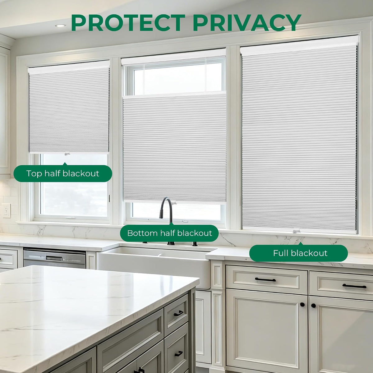Allesin Top Down Bottom Up Cordless Cellular Shades,Thermal Insulation Honeycomb Blinds for Indoor Windows,(Clear White,34"x60")