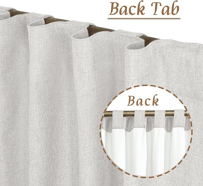 LAMIT 100% Blackout Short Linen Curtains, 40 Inch Length Linen Textured Thermal