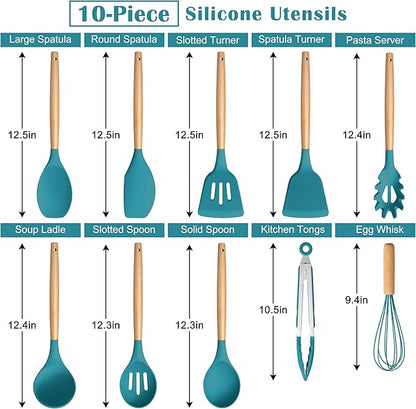 E-far Blue Silicone Cooking Utensils Set, 10-Piece Kitchen Utensils Set