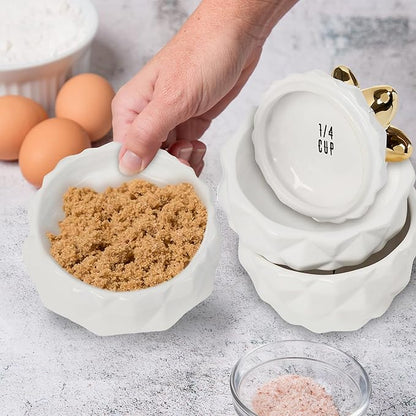 Set of 4 Decorative Pineapple Shaped Stackable Ceramic Kitchen Measuring Cups